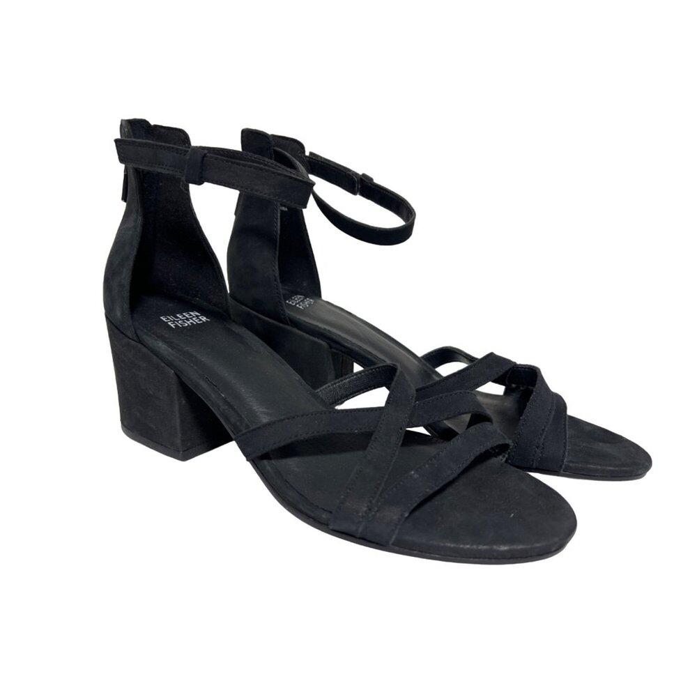Eileen Fisher Jazzy Block Heel Sandal Black Suede Women's 9 NWOB